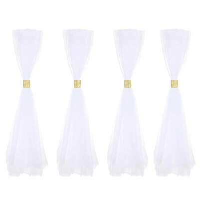 4 Pcs Wedding Aisle Chair Decorations Set Pew Bows With Long Tulle Tails And Rhinestone Wrap For Wedding Ceremony Church Bridal Shower Banquet Decor