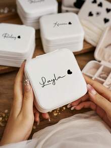 Hộp đựng trang sức khắc tên cá nhân, hộp đựng đồ du lịch hình chữ nhật cổ điển lót vải có khóa kéo và ngăn chia, hộp quà tặng đa năng cho phù dâu - không cần điện, hộp đựng trang sức | thiết kế chi tiết hình trái tim | lót vải, hộp đựng trang sức, hộp sắp xếp đồ du lịch, phong cách thập niên 2000 - Nhiều màu - Xem 6