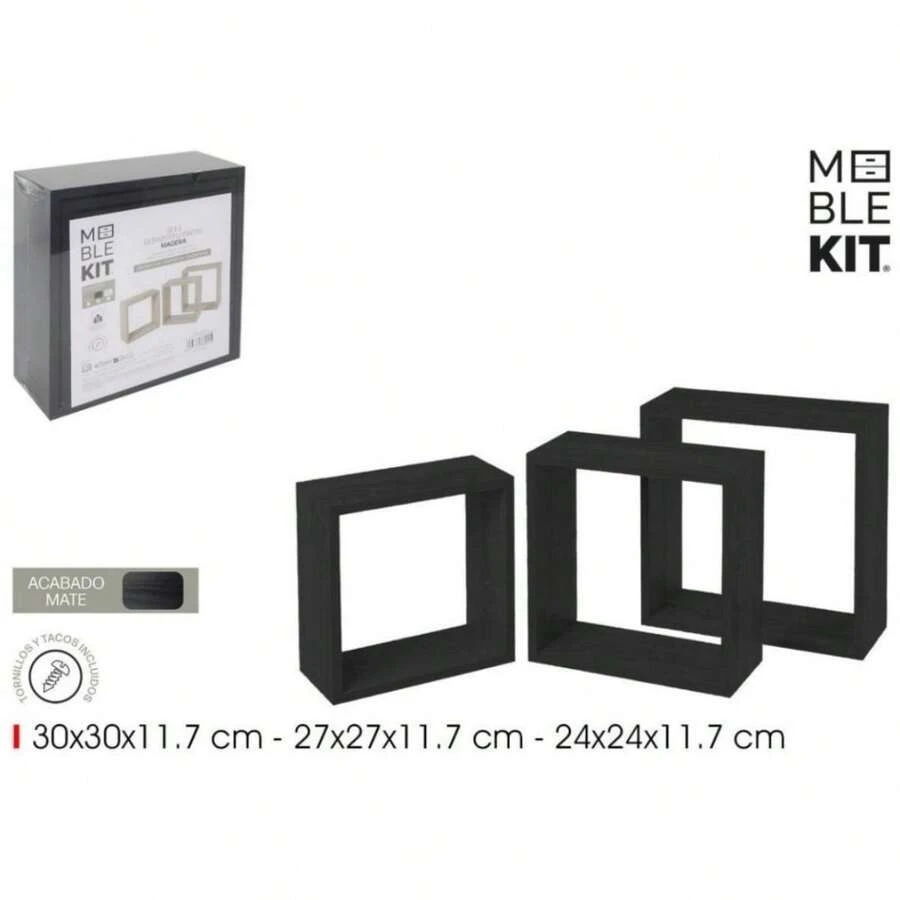 ZYLX SHOPPING – Set 3 Estantes Flotantes MobleKit en Madera | 30/27/24 cm | Acabado Mate | Color Negro o Roble Claro - Negro - Ver 1
