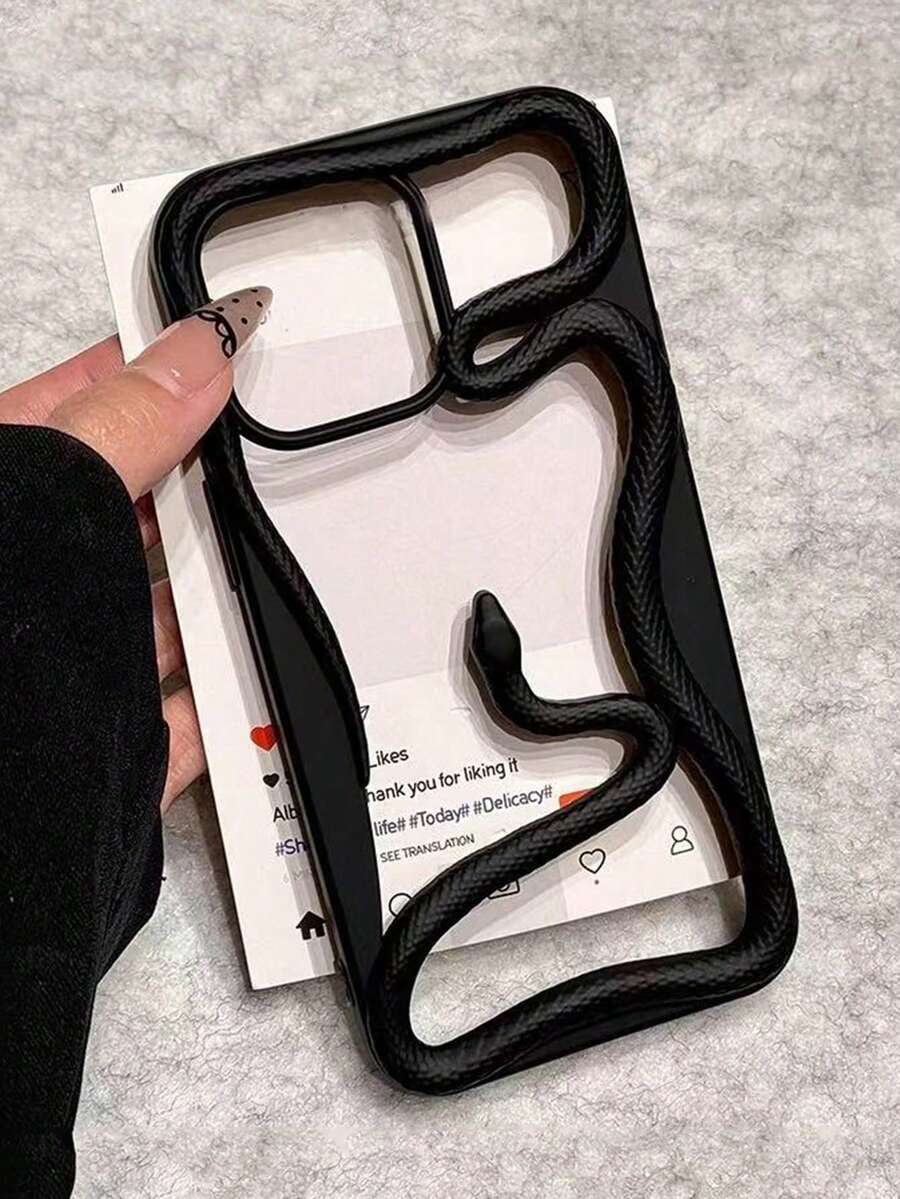 创意镂空蛇纹设计磨砂电镀保护手机壳适用于 16 Pro Max/16 Pro/16，蛇年新款 15、14、13/12、11情侣软壳，散热防水防震防摔防刮 - 磨砂黑 - 查看 1