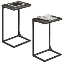 C-Shaped Side Table, Set Of 2, Bedside Table, Sofa Side Table, With Metal Frame, Industrial, For Living Room, Bedroom, Grey Oak And Ink Black - Grey - View 6