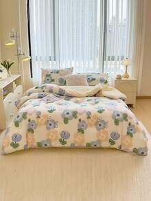 1 pieza Edredón con estampado de dibujos animados de tela de punto y pompón de terciopelo, edredón acolchado, ropa de cama alternativa a la pluma para todo el año, con lazos en las esquinas, técnica de acolchado cálida y suave, adecuada para dormitorio, habitación de invitados - Multicolor - Ver 8