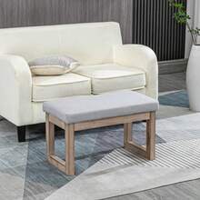 HOMCOM Upholstered Stool With Wooden Legs, 68 X 38 X 42 Cm, Grey. Ideal For Living Room, Bedroom Or Entryway. - Grey - View 2