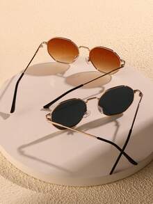 2pcs Casual Copper Geometric Frame Eyeglasses, Fashionable Y2K Style For Summer, Beach, Travel, Party, Gift, Daily Wear - Multicolor - View 3