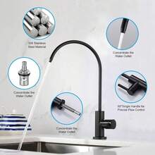 Grifo de filtro de agua de cocina, Grifo de Agua Potable Se Adapta la Mayoría de Los Sistemas de Filtración de Agua, Llave de ósmosis Inversa Acero Inoxidable, Llave Agua Potable de Negro - Níquel cepillado - Ver 12