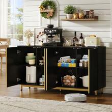 150cm Long Sideboard With Wavy And Ribbed Doors, Adjustable Metal Feet, Modern And Stable Dining Table, Ideal For The Dining Room, Kitchen And Living Room – Black - Black - View 10