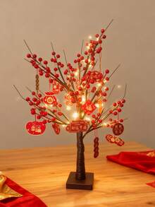 Chinese New Year Decorations Glowing Tree,Red Berry Birches Tree Hanging Chinese Ornaments,Suitable For New Year,2026,Table Setting, Fireplace Decoration, Holiday