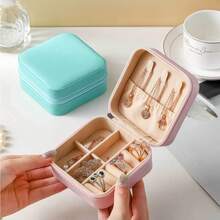 1pc 5cm Jewelry Storage Box, Multi-Piece Jewelry Organizer, Portable Earring Case, Travel Jewelry Organizer, Layer-Separated Anti-Knot Design, Essential Travel Accessory Pouch For Business Trips & Vacations, Zippered Travel Bag, Wedding Souvenir, Birthday Gift, Romantic Gift, Romantic Home Decor, Portable Elegance, Gift For Girlfriend's Birthday, Best Friend's Wedding Gift