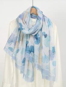 1 pieza Elegante bufanda casual ligera con estampado de hojas para mujeres - Multicolor - Ver 15