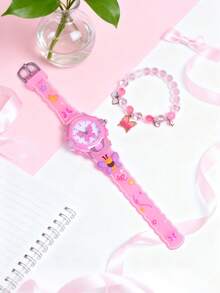Top Selling 1 Set: LED Lighting Kids Watch + 1 Purple Butterfly Girl Quartz Wrist Watch + 1 Elastic Butterfly Bracelet