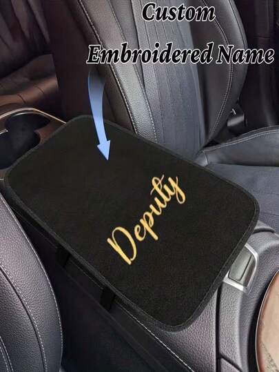 1pc Customized Embroidered Car Center Console Pad, Universal Fit For Most Vehicles Armrest Seat Box Protector Cover