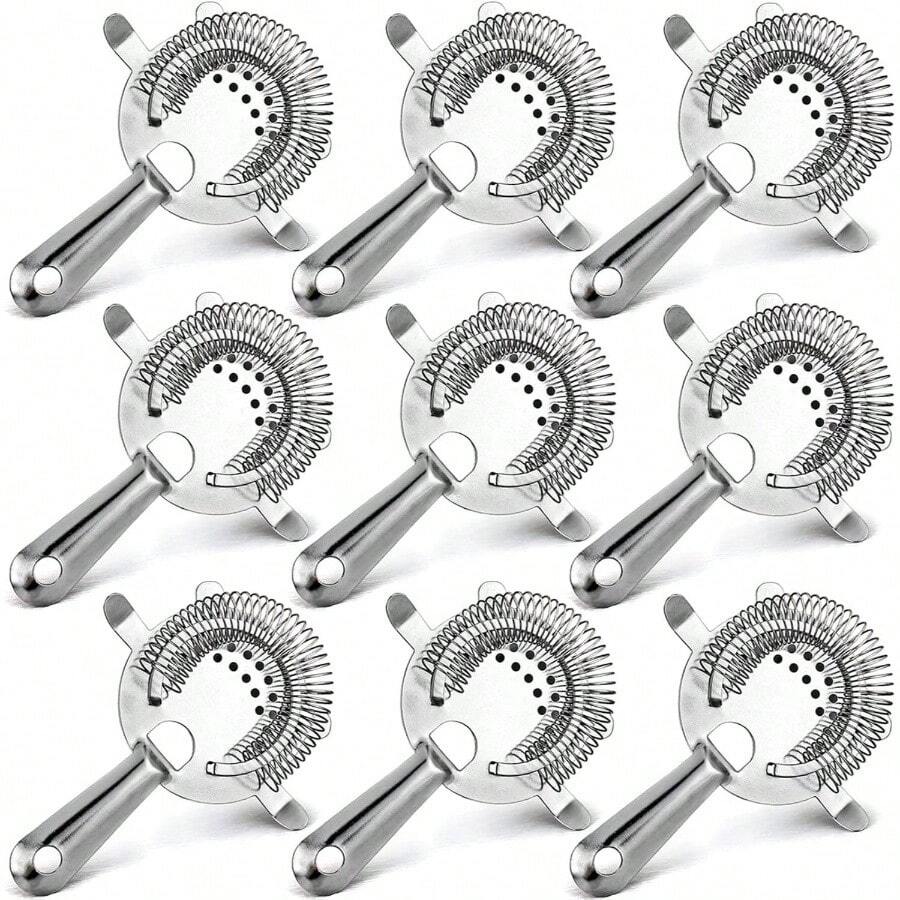9 Pack Cocktail Strainer, 4 - Prong Stainless Steel Bar Strainer, 6 Inches Silver Bar Drink Strainer With Wire Spring Bartenders And Mixologists - Silver - View 1