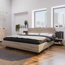 (=280708AAE) Double Bed, 160 X 200 Cm Wooden Frame With 2 Bedside Tables, Modern Bed With 2 Bedside Tables, Complete Bedroom Set - 205.5 X 235 X 76.5 Cm (Depth/Width/Height), Sonoma Oak/Dark Grey Finish - Dark Grey - View 6