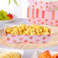 10/24pcs Pink Strawberry Disposable Food Containers, Fries Box, Popcorn Box, Snack Box, Birthday And Family Gathering Party Decorations, Suitable For Bakery, Burger Restaurant, Movie Theater Takeout Boxes - Multicolor - View 1