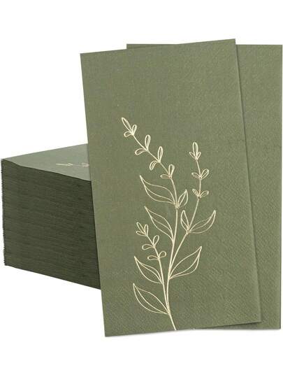 20/40/60pcs 13 * 15.7 Inch Olive Green Napkins 2- Ply Disposable Dinner Paper Napkin Gold Foil Leaves Cocktail Napkins For Dinner Picnic Birthday Wedding Party