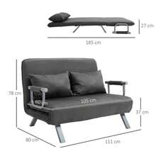 HOMCOM 2-Seater Sofa Bed With Armrests, 65x69x80 Cm, Convertible Into A Sofa Bed, Guest Bed, Folding Mattress, Upholstered In Synthetic Suede, Grey - Grey - View 3