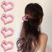 1pc/2/3/4pcs Minimalist Heart-Shaped Pink Claw Clips - Daily Commute Practical Hair Accessories Valentine's Day Couple Hair Clips Women Hair Claw Hair Clutch - Pink - View 12