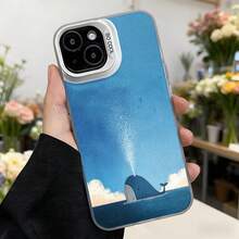 Cubierta de teléfono con diseño de ballena azul cielo nubes y salpicadura de agua para iPhone estilo elegante y artístico ideal para amantes de la naturaleza y el arte moderno Aplicable a los teléfonos de la serie Apple y Galaxy - Negro - Ver 3