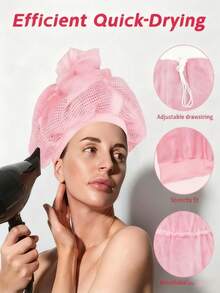 White Curly Mesh Cap - Breathable Mesh Dry Hair Cap With Elastic Band To Prevent Frizz And Maintain Volume. Fragrance-Free Suitable For Oily And Thick Hair Types - Multicolor - View 4