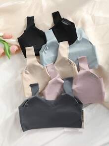 5pcs/Set Women's Front Snap Seamless Back Beauty Bra - Easy To Wear, One-Piece Design, Padded Wire-Free, Thin Skin-Friendly, No Restraint, Perfect For Daily Wear, Sleep & Lounge Lingerie - 混合色 - 查看 2
