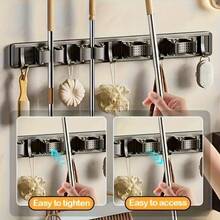 1 Piece Of Metal Mop And Broom Rack - With Adjustable Hooks, Wall Mounted Storage Rack, Suitable For Home, Kitchen, Garden, Laundry Room, Garage Wall Mounted Storage Rack - Paint Treatment, Space Saving Shelf | Perfect Family Gift, Practical Hooks - Multicolor - View 9