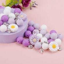 52pcs Silicone Daisy & Sunflower Rhinestone Beads - 12mm Round Sparkling Charm Beads With Floral Patterns For Jewelry Making, DIY Crafts, Keychains, Bracelets, Necklaces & Home Decor - Multi-Color Optional, Spacer Beads For Jewelry Supplies, Keychain Charms, Smooth Surface, Perfect For Crafters - Multicolor - View 5