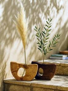 1pc Nordic Style Hollow Wooden Sculpture Vase, Creative Curved Desktop Decor, Suitable For Living Room/Foyer/Bedroom/Study, Can Hold Dried Flowers, Artificial Tree Branches And Reed Grass - Multicolor - View 8