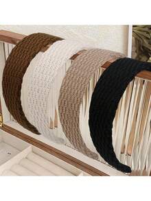 4条/1条，周长14.17英寸/36厘米，黑色、白色、棕色、裸色针织发带，时尚百搭高端优雅简约纯色发饰，适合日常佩戴、休闲、派对、通勤、度假、扎马尾辫、盘发、洗脸、化妆、搭配服装等场合。 - 彩色 - 查看 3