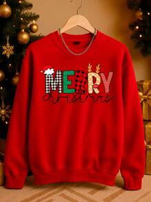 Sudadera estampada navideña con letras "MERRY CHRISTMAS" | Moderna, divertida y cómoda - Rojo - Ver 1