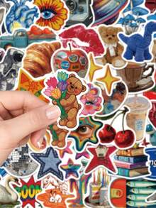 50pcs Vintage Y2K Sticker Aesthetic Watercolor Decals For Laptop Computer Scrapbook Phone Motorcycle Travel Classic Toy Sticker - Multicolor - View 4