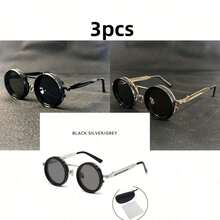 Men's Retro Spandex Style Rotating Sunglasses - Adjustable Brightness Steampunk Style Alloy Frame, Black And Gray Gradient Lenses, Travel And Fashion Accessories, Sunglasses, Party Sunglasses, Suitable For Bohemian Style Sunglasses - 銀色 - 查看 11