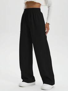 女士抽绳腰直筒宽松休闲裤