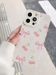 Funda de Teléfono Transparente Antideslizante y Resistente a Impactos con Lazo de Cereza Rosa, Adecuada para iPhone 16 Pro Max, 11/12/13/14 Plus/16E, Cubierta Protectora Suave, Compatible con iPhone 17/17 Pro/17 Pro Max/17 Air - Estilo 1 (1 pieza) - Ver 5