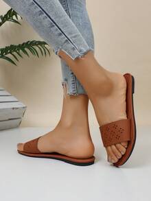 Brown Hollow-Out Women's Sandals - Breathable Open Toe Flat Slippers, Fashionable Hollow-Out Daily Sandals, Comfortable & Versatile, Essential Casual Street Style Item For Summer - Brown - View 8