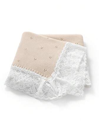 1件装休闲简约时尚婴儿针织毯，甜美蕾丝拼接儿童舒适毯，四季皆宜