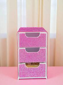 Fully Rhinestoned 3-Drawer High-Aesthetic Desktop Storage Box, Jewelry & Cosmetics Organizer - 彩色 - 查看 3