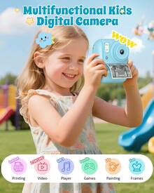 W&O Kids Camera Instant Print,Instant Camera For Kids,2.5K UHD Digital Camera With 2.6" LCD, Dual Camera,16X Zoom, Games, 32G SD Card,Birthday Gifts For 3-10 Year Old Girls Boys(Blue) - 藍色 - 查看 2