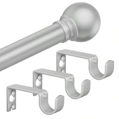 Barras de cortina de plata para ventanas con soportes de 5/8 pulgadas de diámetro, barra de cortina pequeña para ventana ajustable de 32 a 48 pulgadas, fácil instalación, barras de cortina grises