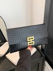 Bolso de sobre pequeño con estampado de cocodrilo en relieve, bolso de mano de estilo vintage para mujer - Negro - Ver 7