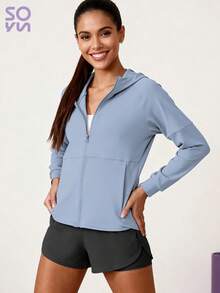 Soyun 女士宽松连帽外套，适合户外活动、旅行、休闲穿着、聚会、办公室、健身房等场合。 - 藍色 - 查看 11