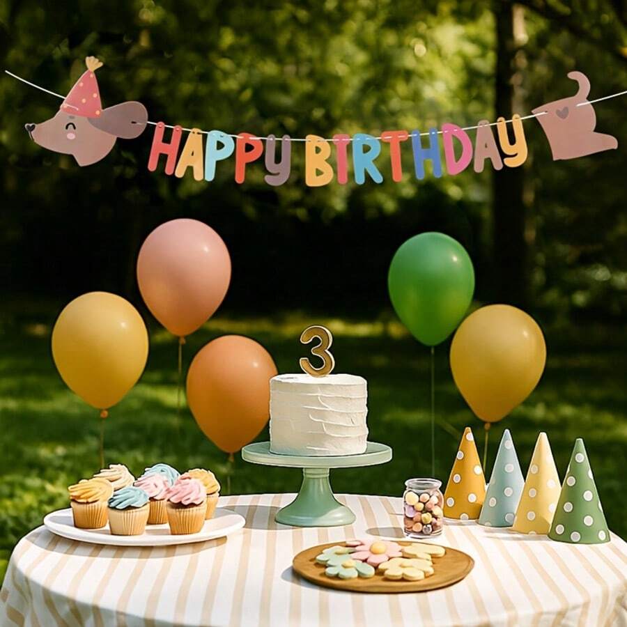 1 Conjunto Faixa de Aniversário Feliz do Dachshund - Decoração Suspensa de Papel Colorido com Texto "Feliz Aniversário", Adequado para Decoração de Festa, Jardim, Entrada e Decoração de Quarto, Sem Necessidade de Eletricidade, Decoração de Festa de Aniversário - Multicolorido - Visão 1