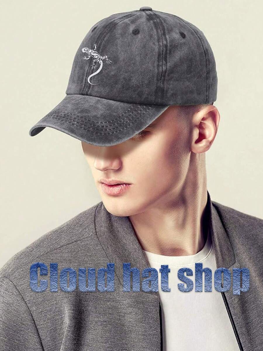 Nature Enthusiasts Must Enter! Lizard Totem Printed Theme Baseball Hat, Combining Vintage Craftsmanship With Wild Elements, Showcasing A Unique Personality Attitude, Fashionable Street Item, Unisex Baseball Cap! Regardless Of Height, It Can Be Used For Daily Shopping, Commuting, Or Travel. Breathable, Sweat Resistant, Sunscreen, High Cost-Effectiveness. - 藏蓝色 - 查看 1