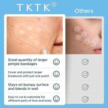 TKTK Large Pimple Patches For Face, 60 X 30 Mm XL Acne Patches, Big Hydrocolloid Bandages For Body, Back, Forehead, Chin, Neck Blemish Zit Breakouts (Oval, Square, Dot 5 Sizes 124 Count) - ColorA - 查看 5