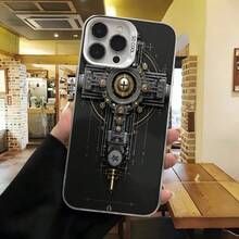 Carcasa de telefono con diseño steampunk negra con impresion de maquina mecanica y texto 3000 para uso diario en cafeterias - Blanco - Ver 7