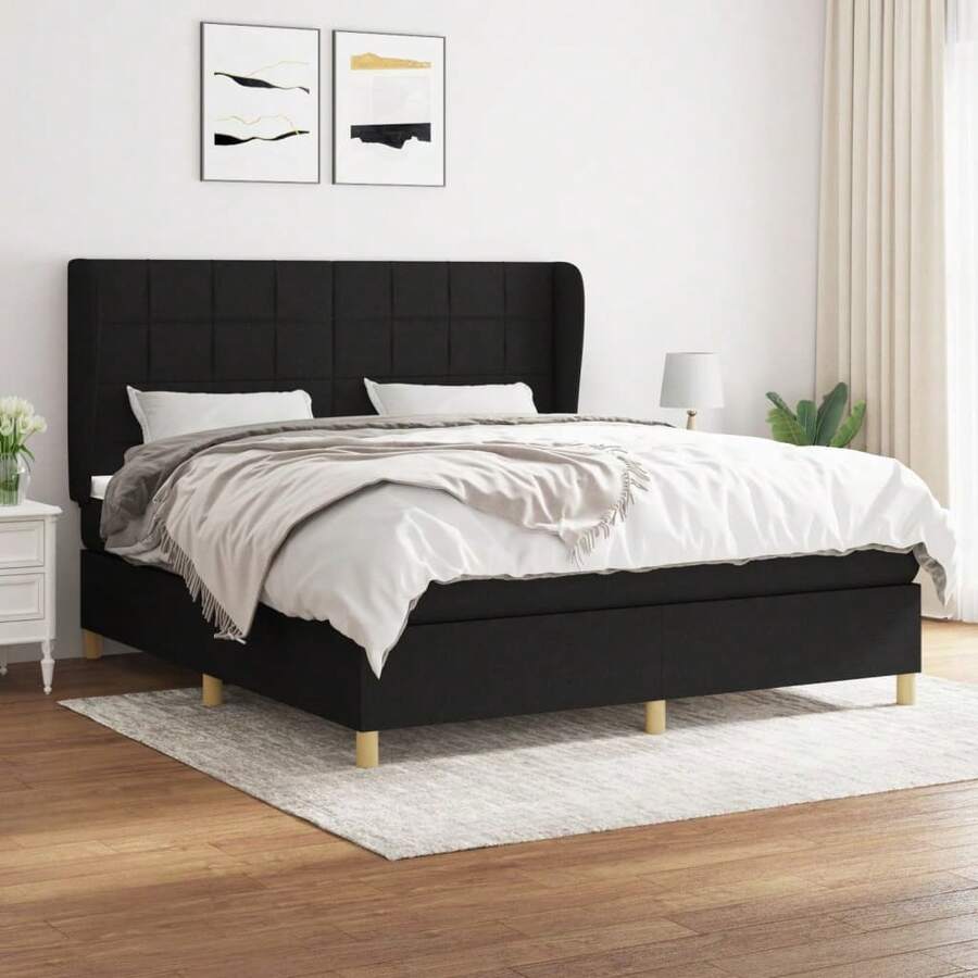 vidaXL Boxspringbett mit Matratze, schwarz, 180x200 cm, Stoff - nero - Visualizzare 1