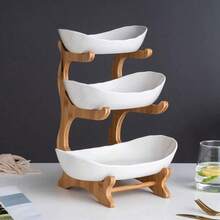 2/3 Layer Luxurious Wooden Fruit Rack - Living Room Snack Storage Tray, Creative Candy Dessert Service Tray - Natural Wood Decorative Rack, Space Saving Design, Easy Assembly Fruit Platter, Multi-Tier Serving Tray For Fruits, Christmas, New Year Gifts, Perfect Choice For Holiday Gifts - White - View 8