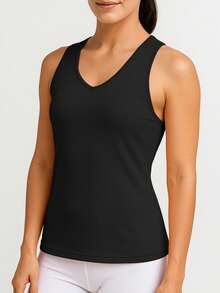 Damen Fitness Criss-Cross Träger Sport Tank Top, Gym Workout Lässig Ärmellos Shirt Schwarz Sommer - Übersicht 2