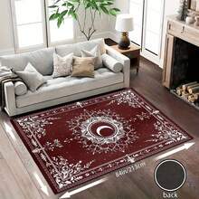 1Pc Large Mystical Moon & Golden Crescent Floral Area Rugs, Celestial Black With Golden Accents,Non-Slip Backing, Lightweight, Durable Polyester, Machine Washable, Easy To Clean, Soft Felt Back, Rug For Living Room, Bedroom Or Office, Sofa, Coffee Table, Kitchen, Bathroom, Balcony, Entrance Carpet, Apartment, Dormitory, Porch, Patio, Farmhouse Decor, Halloween, Fall Decor, Dark Academia Style, Indoor Use, Rugs For Living Room, Low Pile Carpet - Phong cách 2 - Xem 4