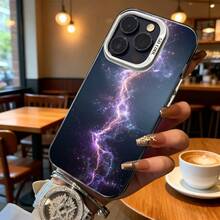 Funda de Teléfono Impresión de Galaxia de Rayo Púrpura para iPhone 14 15 Pro Max  S23 S24 Plus Ajuste Universal para Todas las Estaciones Opción de Regalo Ideal - Negro - Ver 6