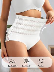 3pcs Women High Waist Lace Patchwork Briefs, Tummy Control & Butt Lifting, Soft & Comfortable, Size S-XXL - Multicolor - View 4
